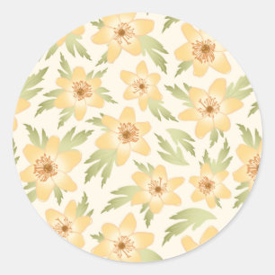 Wild Orange Anemone Flowers - seamless pattern. Classic Round Sticker