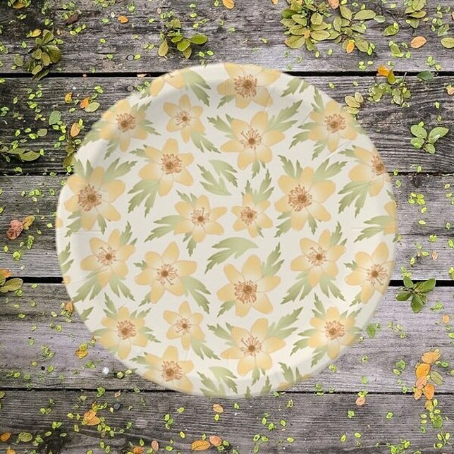 Wild Orange Anemone Flowers - seamless pattern. Paper Plate (Creator Uploaded)