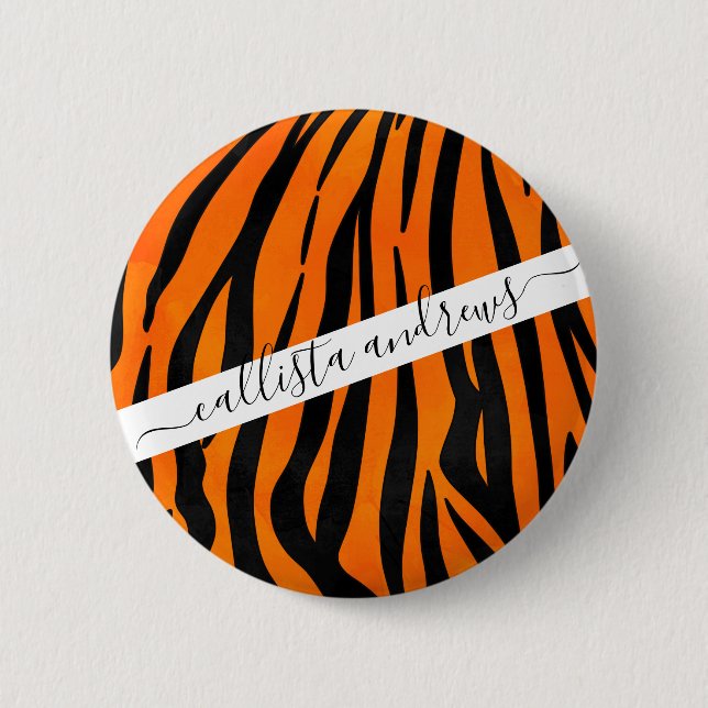 Wild Orange Black Tiger Stripes Animal Print 6 Cm Round Badge (Front)