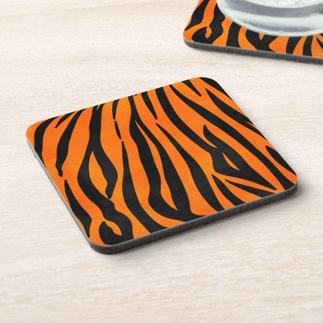 Wild Orange Black Tiger Stripes Animal Print Coaster (Left Side)