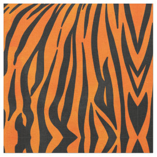 Wild Orange Black Tiger Stripes Animal Print Fabric