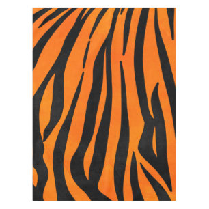 Wild Orange Black Tiger Stripes Animal Print Tablecloth