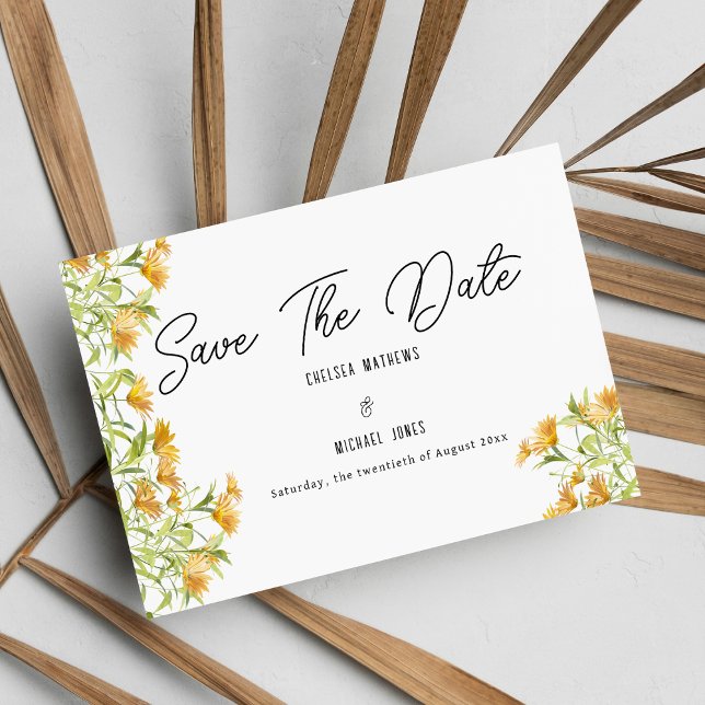 Wild orange green spring floral Save The Date  (Wild orange green spring floral Save The Date )