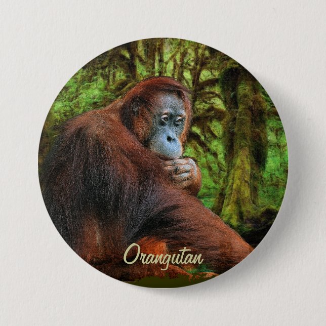 Wild Orangutan & Jungle Primate Art Button (Front)