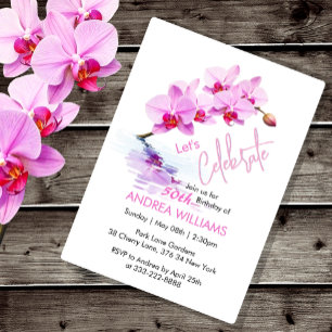 Wild Orchid Flower Blossoms 50th Birthday Invitation