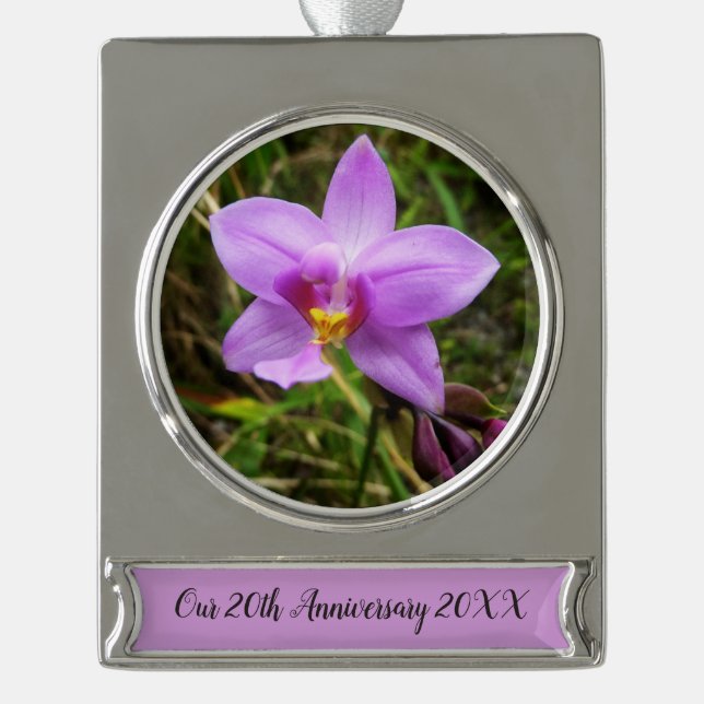 Wild Orchid Purple Tropical Flower Silver Plated Banner Ornament (Front)