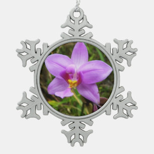 Wild Orchid Purple Tropical Flower Snowflake Pewter Christmas Ornament