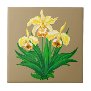 Wild Orchids - Golden Yellow Orchids and Foliage Ceramic Tile