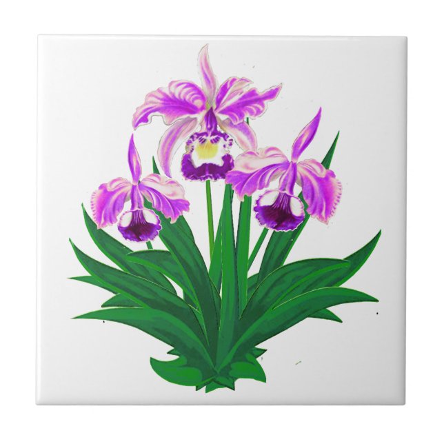 Wild Orchids - Light Purple Orchids and Foliage  Ceramic Tile (Front)