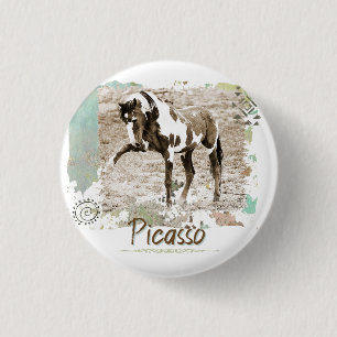 Wild Paint Horse Picasso Western Photo Button Pin