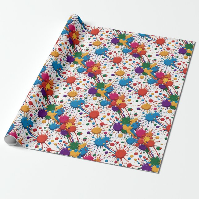 Wild Paint Splatter Wrapping Paper (Unrolled)