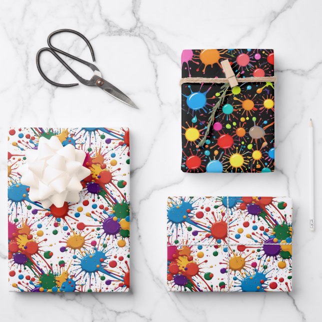 Wild Paint Splatter Wrapping Paper Sheet (Front)
