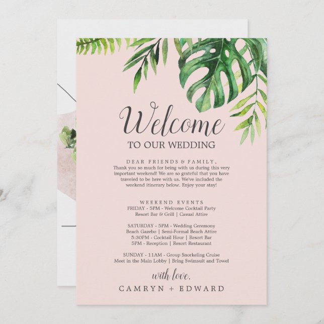 Wild Palm Blush Welcome Letter Itinerary & Map (Front/Back)