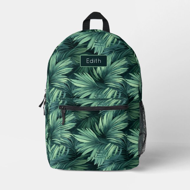 Wild palm jungle pattern with name printed backpack (Front)