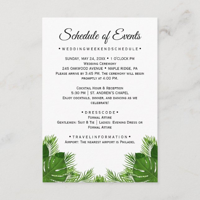 Wild Palm Wedding Schedule Card (Front)