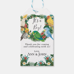 Wild Parrots Tropical exotic Greenery Baby Shower Gift Tags