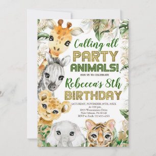 Wild Party Animals Birthday, Any Age, Safari Invitation