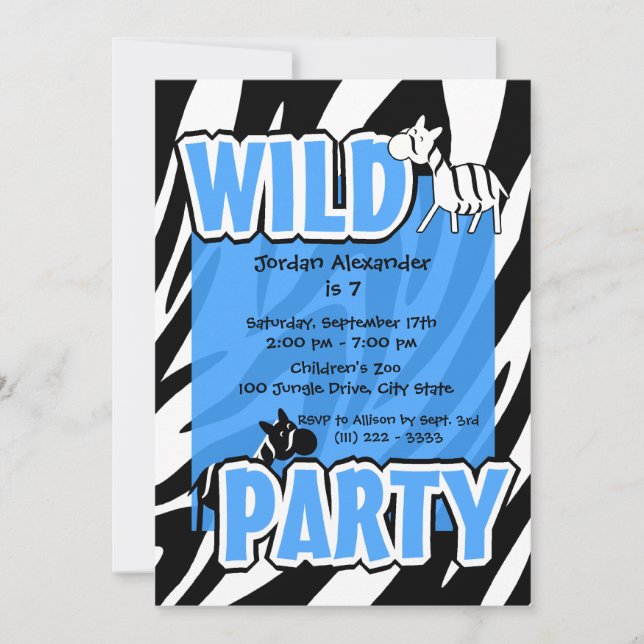 Wild Party/ Blue Zebra Invitation (Front)