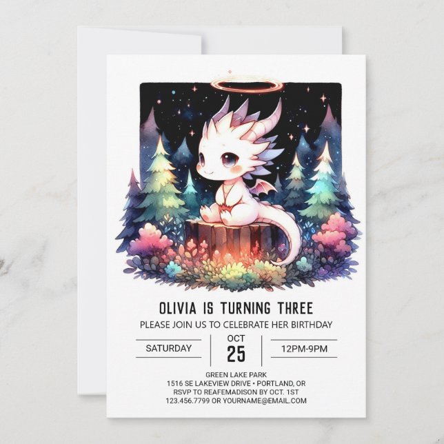 Wild Pastel Dragon Birthday Invitation (Front)