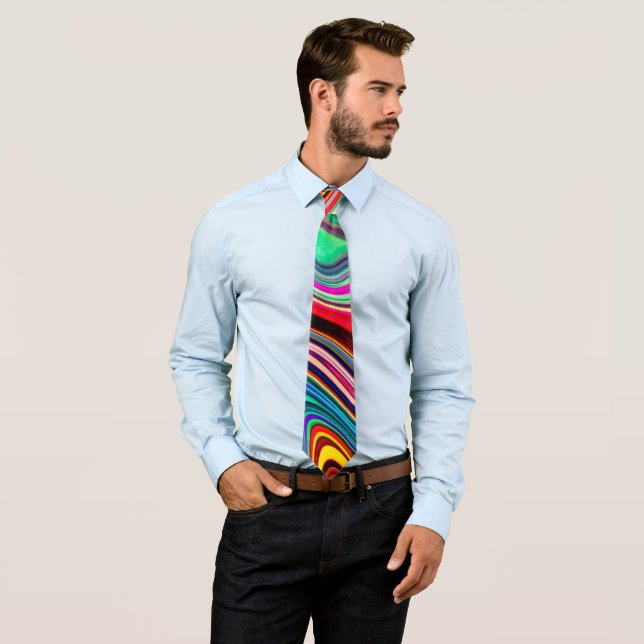 Wild Pattern Colourful Marble Print Tie (In Situ)