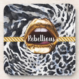 Wild Pattern Gold lips Gift Décor Beauty Girly Coaster