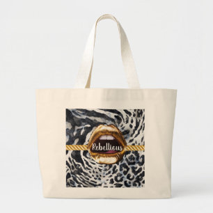 Wild Pattern Gold lips Gift Décor Beauty Girly Large Tote Bag