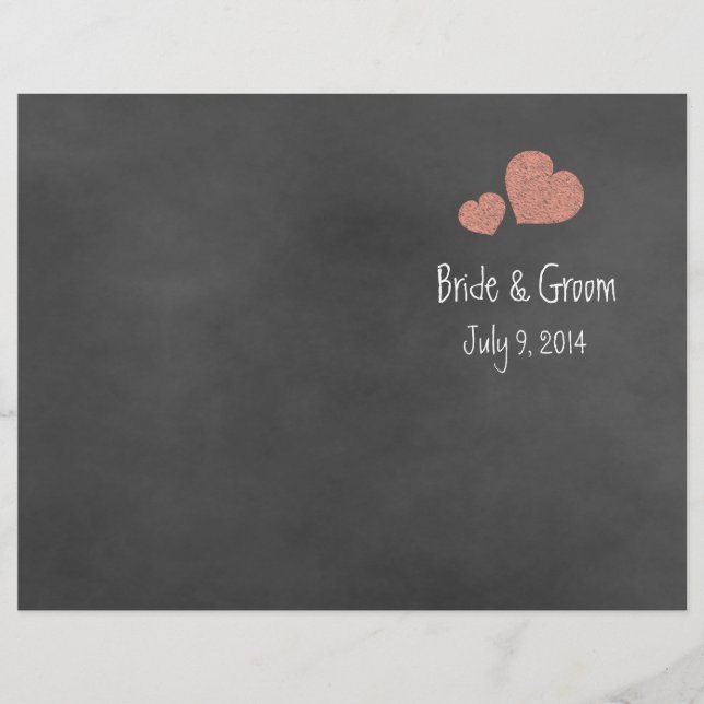Wild Peach Roses Chalkboard Folded Wedding Program (Front)