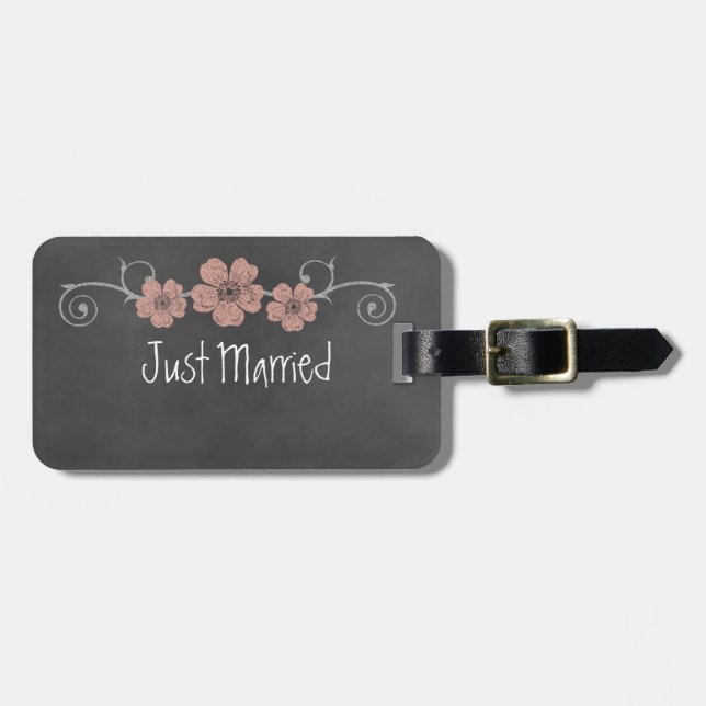 Wild Peach Roses Chalkboard Luggage Tag (Front Horizontal)