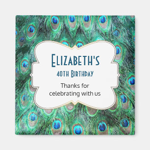 Wild Peacock Feathers Personalised Birthday Favour Magnet
