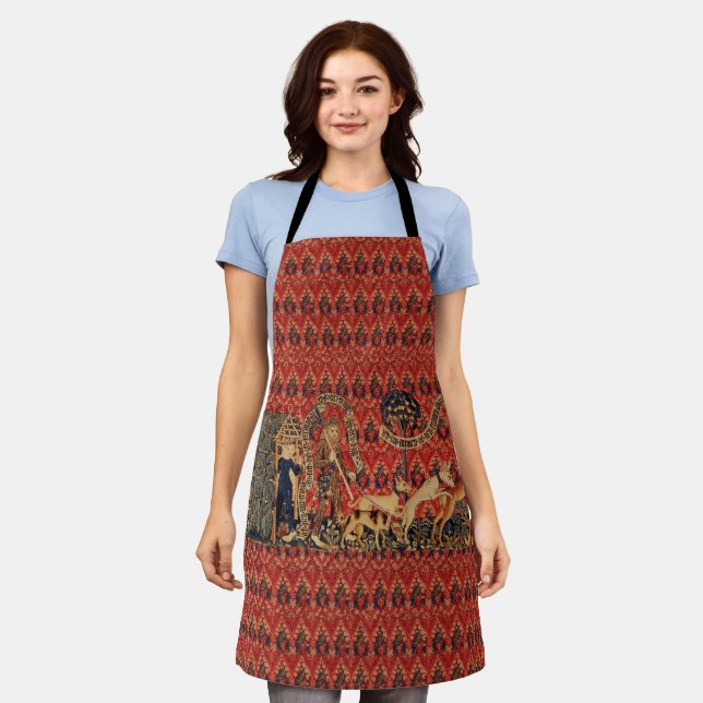 WILD PEOPLE IN DEER HUNT, Animals ,Red Floral  Apron (Worn)