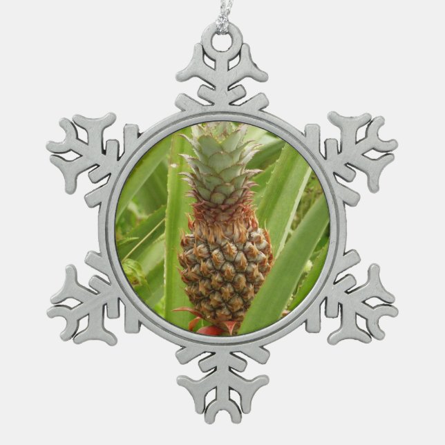 Wild Pineapple Tropical Fruit in Nature Snowflake Pewter Christmas Ornament (Front)