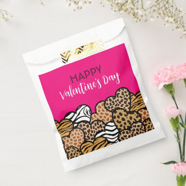 Wild Pink Animal Print Heart Valentine's Day Party Favour Bag (Sealed)