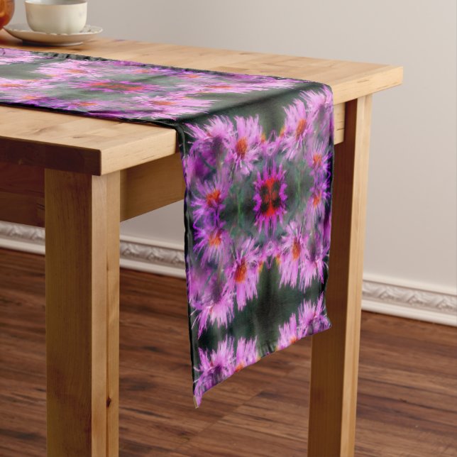Wild Pink Asters Flower Art Abstract    Short Table Runner (In Situ)