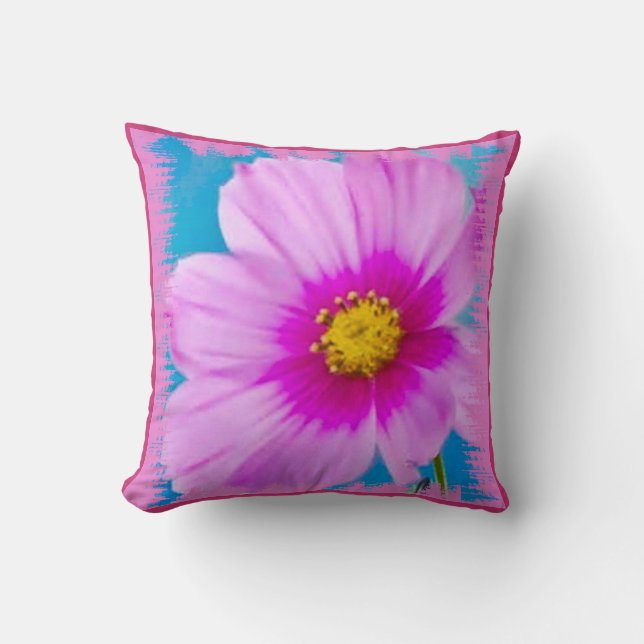 Wild Pink & Blue Flower Pillow (Front)