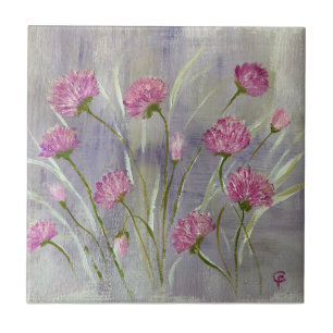 Wild Pink Flowers Ceramic Tile