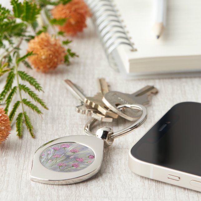 Wild Pink Flowers   Key Ring (Side)