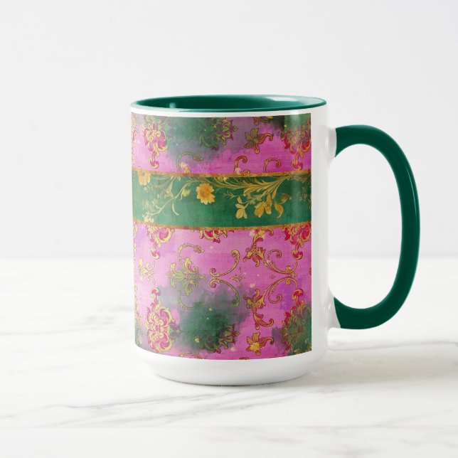 Wild Pink Grunge Damask - Mug, Cup (Right)