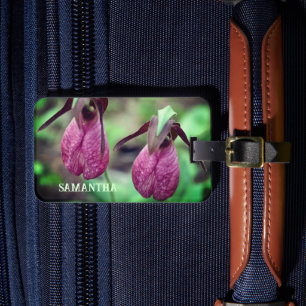 Wild Pink Lady Slipper Orchid Flowers Personalised Luggage Tag