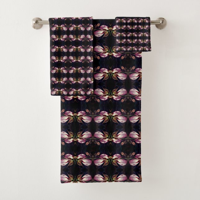 Wild Pink Lady Slipper Orchid Pair Abstract Bath Towel Set (Insitu)