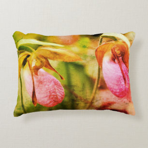 Wild Pink Lady Slipper Orchid Pair Abstract  Decorative Cushion