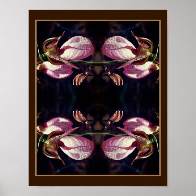 Wild Pink Lady Slipper Orchid Pair Abstract Poster (Front)