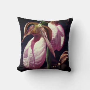 Wild Pink Lady Slipper Orchid Pair Close Up  Cushion