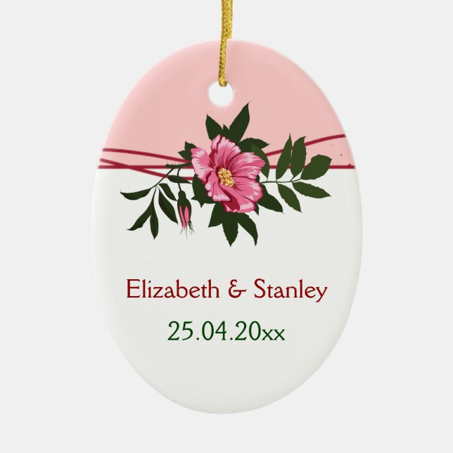 Wild pink rose floral wedding keepsake ornament (Front)