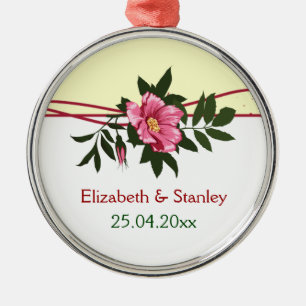 Wild pink rose floral wedding keepsake ornament