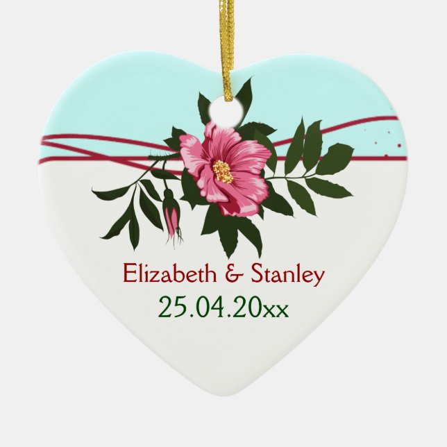 Wild pink rose floral wedding keepsake ornament (Front)