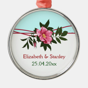 Wild pink rose floral wedding keepsake ornament