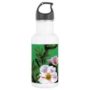 wild pink rose flowers in green, Elegant 532 Ml Water Bottle