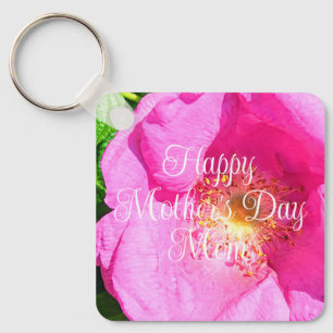 Wild Pink Rose Photo Best Mom Ever Mother's Day Key Ring
