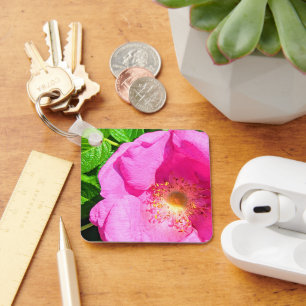 Wild Pink Rose Photo Trust in the Lord Bible Verse Key Ring