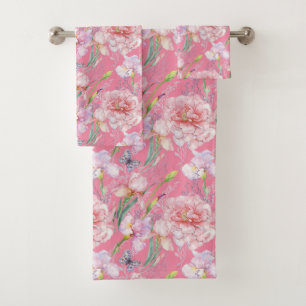 Wild Pink Roses Bath Towel Set